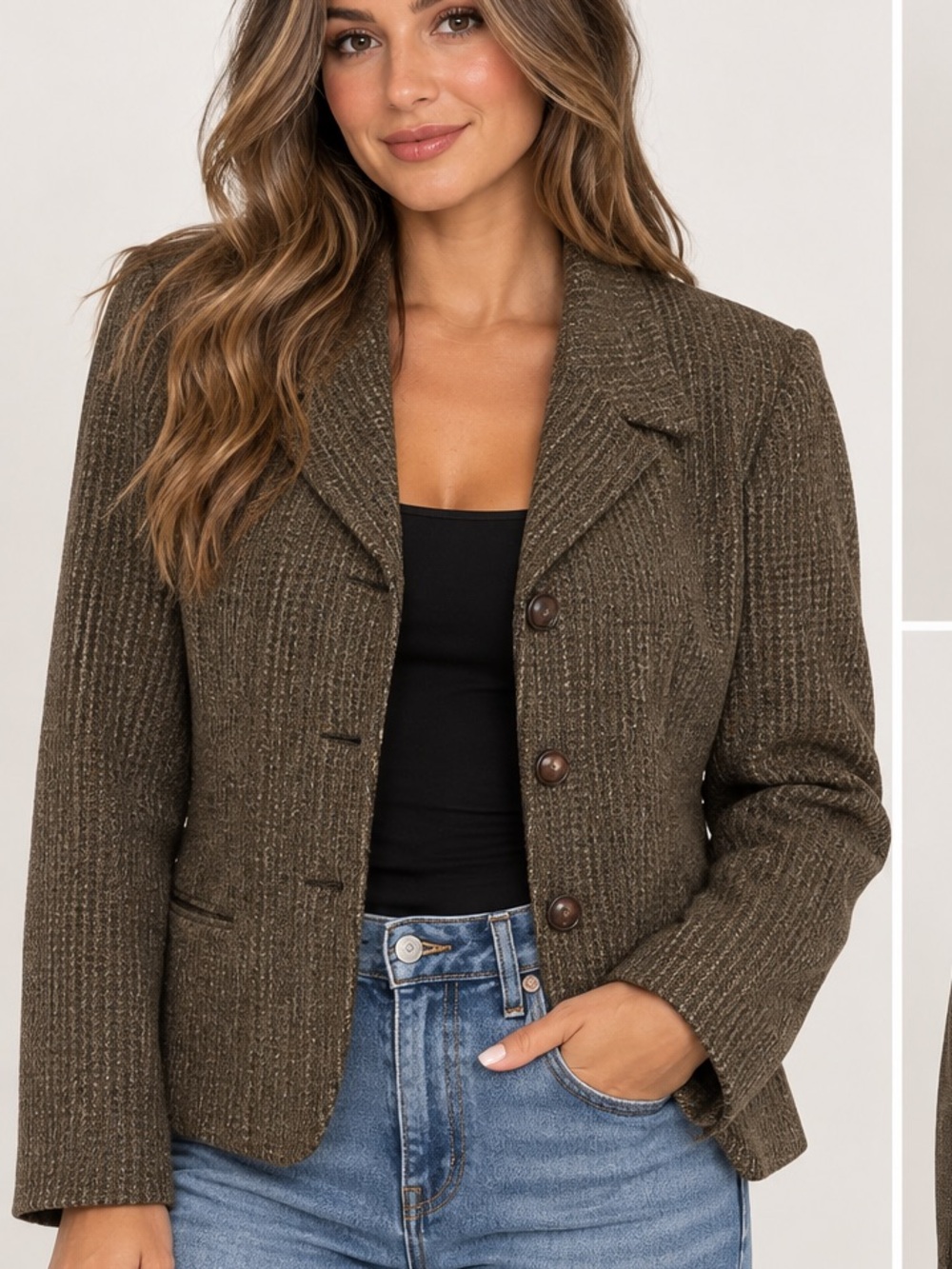 Andrea Viccaro Women’s Brown Tweed Blazer Brown Size 12 Classic Tailored Jacket